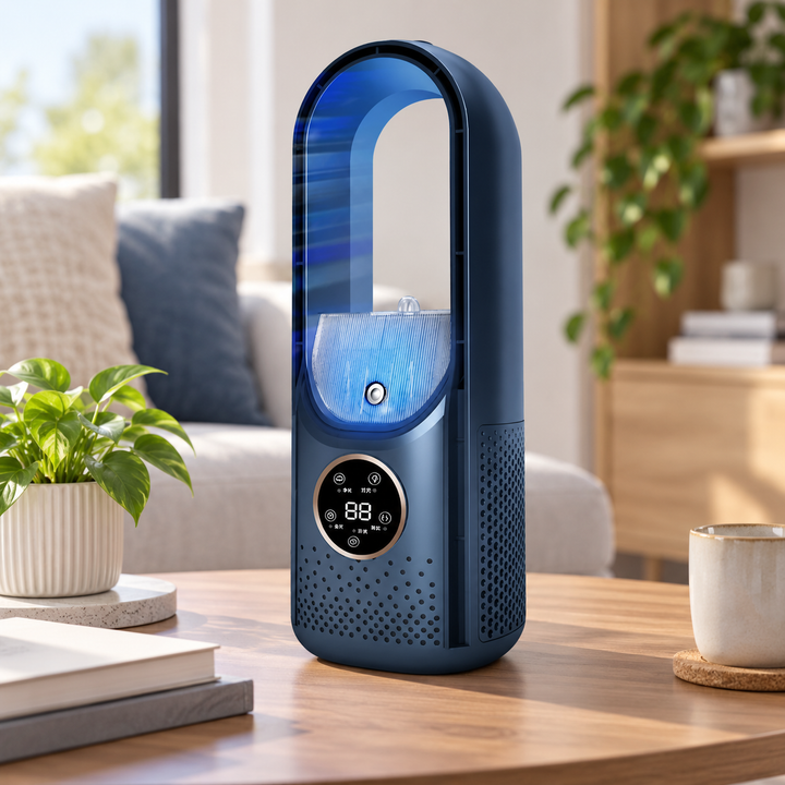 Rafraîchisseur d'air USB compact et léger pour usage portable. Parfait bureau, chambre, voyage.