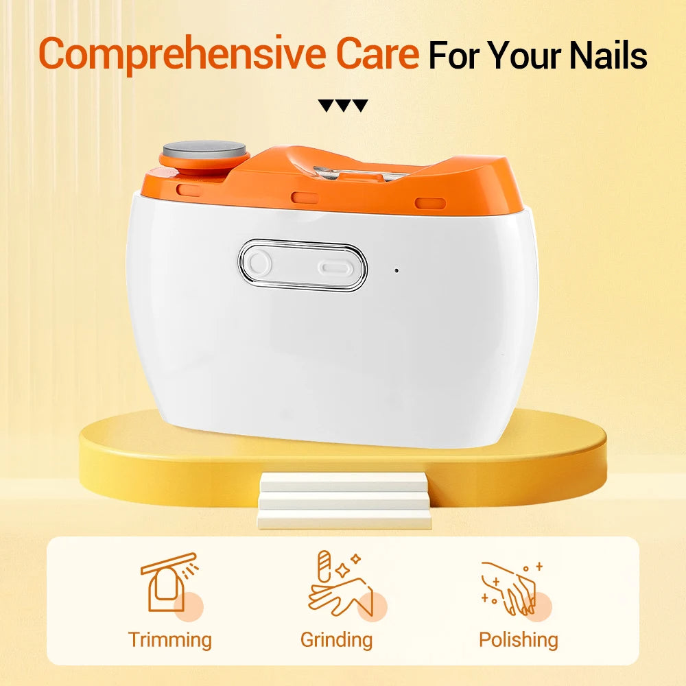 Coupe-ongles électrique portable SaniNail, idéal pour enfants et adultes, avec sécurité anti-coupure.