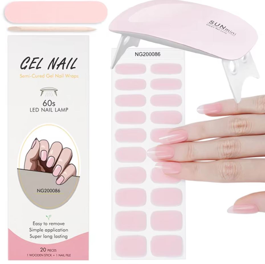 Autocollants ongles gel UV pour femmes, manucure facile & durable à la maison. Kit beauté complet.