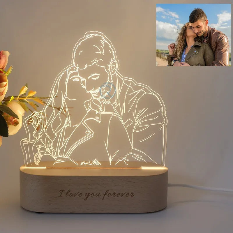 Lampe LED AuraGlow personnalisée avec photo, cadeau romantique unique pour couple Saint-Valentin.