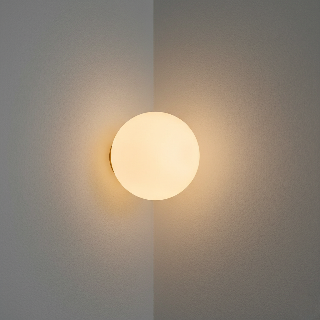 Applique murale Solstice moderne, design minimaliste et sphérique pour un éclairage intérieur chaleureux.