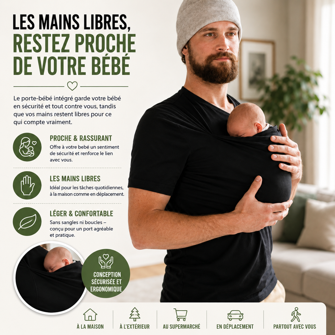 Vêtement parent pour portage physiologique. Permet d'allaiter discrètement. Idéal maternité et nouveau-né.