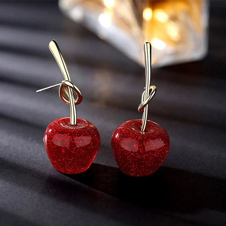 Boucles d'oreilles pendantes rouges en forme de cerises, bijoux fantaisie pour femme.