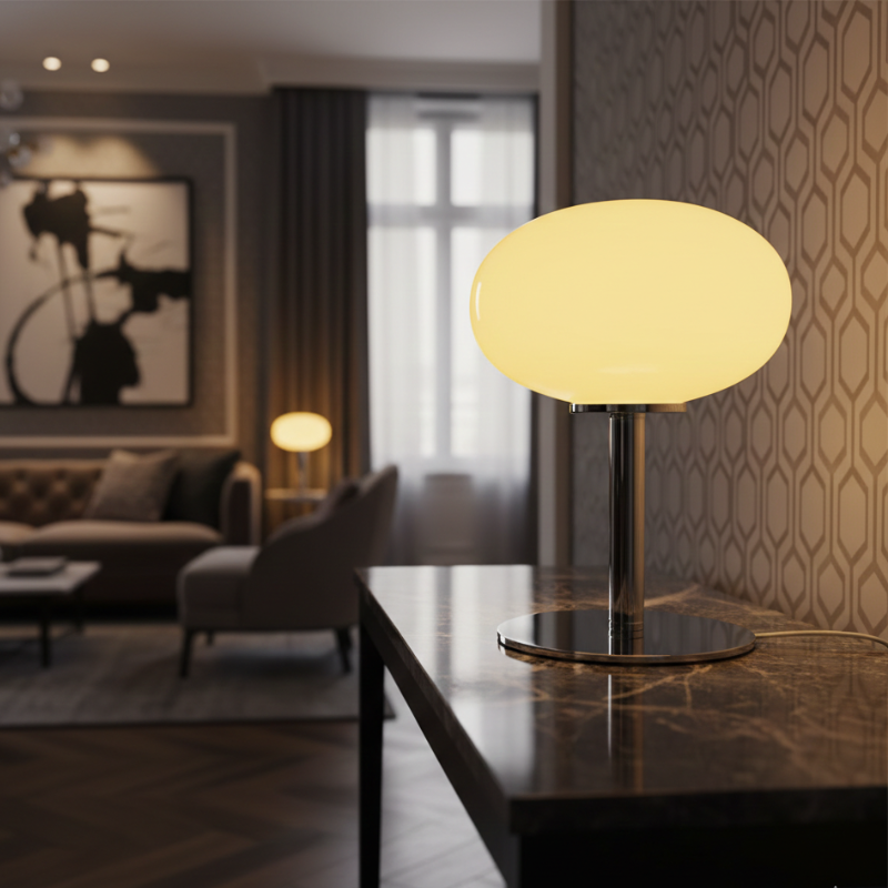 Lampe de table LED rechargeable, design moderne et portable, idéale salon ou chambre.