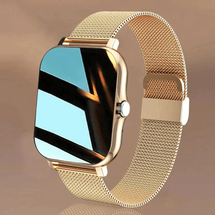 Montre connectée slim élégante pour femme, cadran tactile, bracelet fin, idéale suivi santé quotidien & notifications.