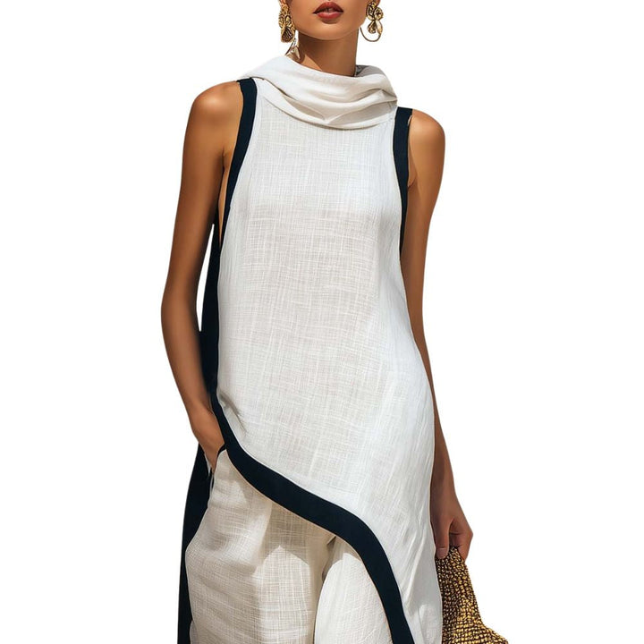Pantalon large fluide en lin coton, idéal pour un confort chic et des vacances estivales.