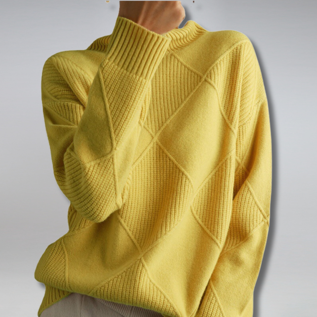 Chandail tricoté femme, col roulé. Pull chaud et élégant, parfait pour mode féminine polyvalente.