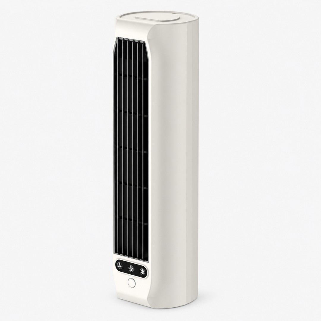 Ventilateur colonne discret, portable et rechargeable pour une ambiance fraîche et sereine à la maison.