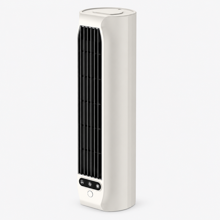 Ventilateur colonne discret, portable et rechargeable pour une ambiance fraîche et sereine à la maison.