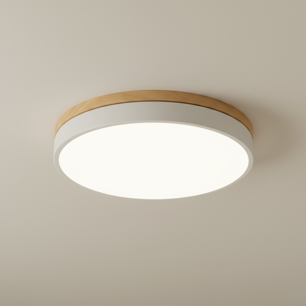 Luminaire LED encastré Horizon, rond et discret, idéal pour plafond bas et décoration maison Japandi.