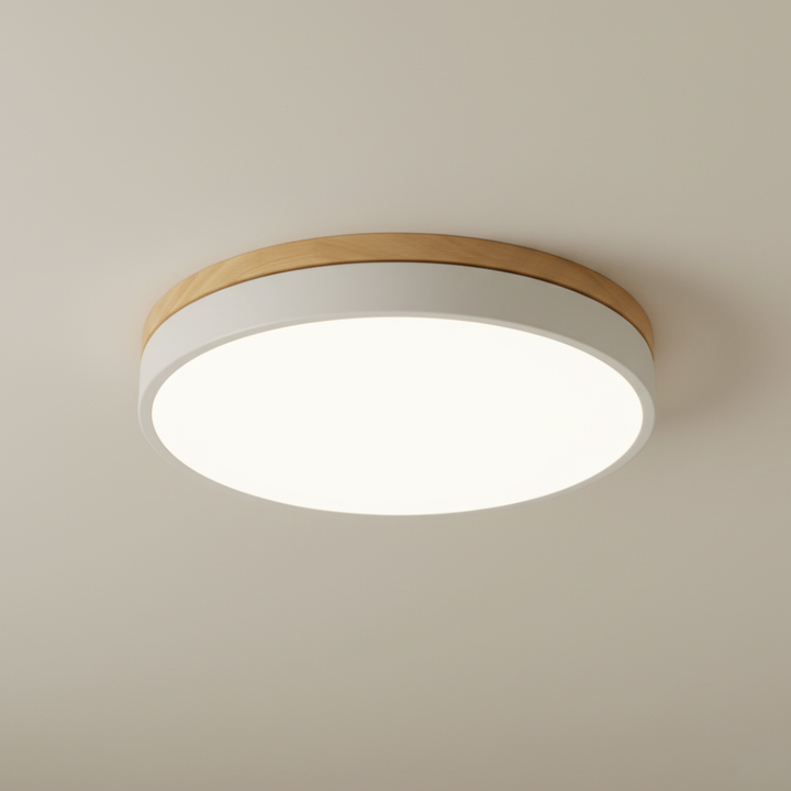 Luminaire LED encastré Horizon, rond et discret, idéal pour plafond bas et décoration maison Japandi.