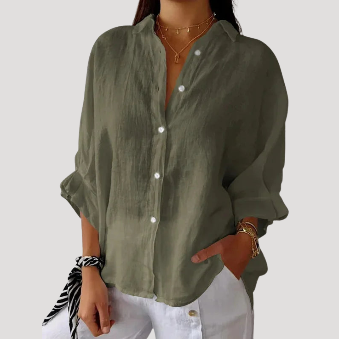Blouse fluide ample pour femme à manches longues, parfaite pour un look décontracté chic de printemps.