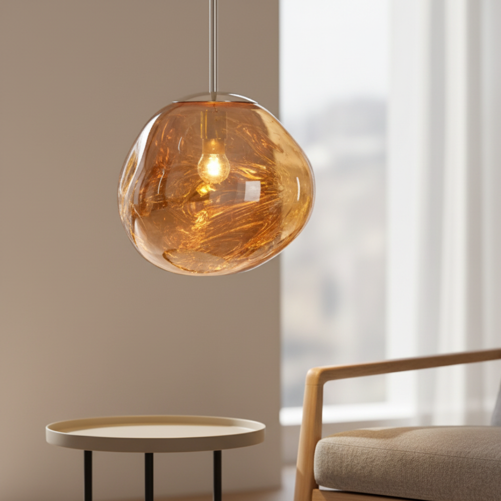 Luminaire sphérique Nova avec effet miroir, suspension moderne LED pour une décoration intérieure unique.