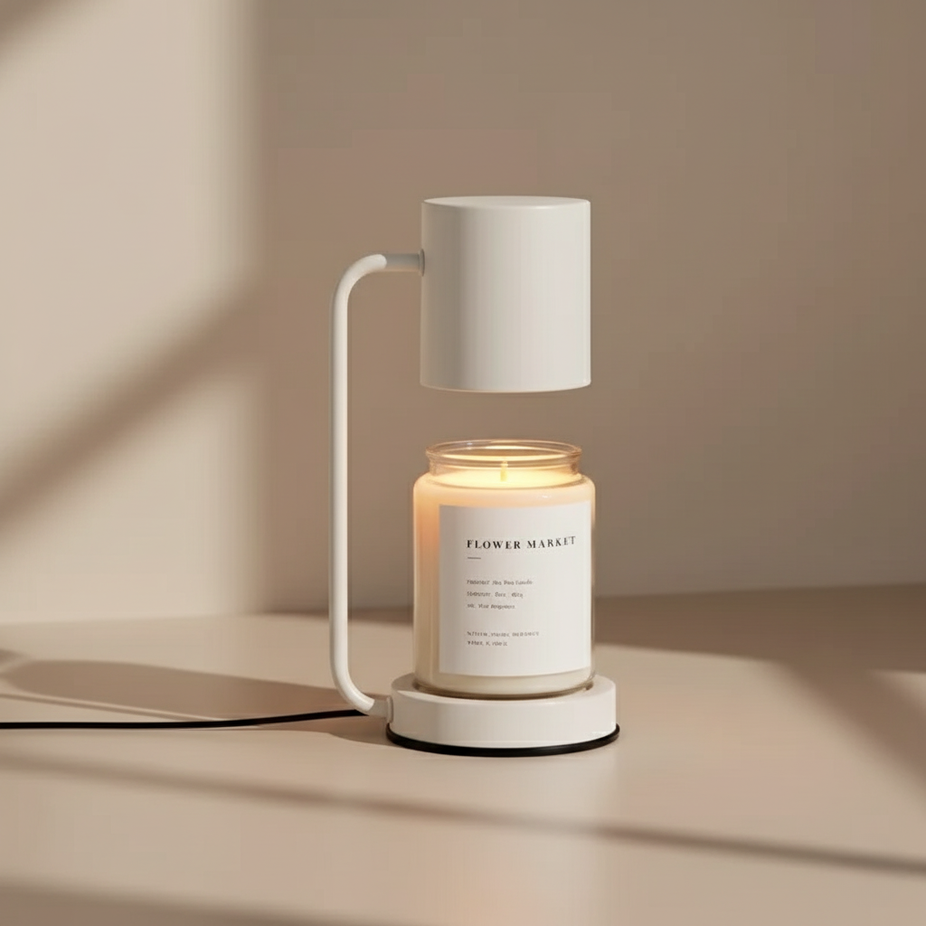 Lampe réchauffe-cierge élégante noire, diffuseur de parfum sans flamme, ambiance chaleureuse pour le salon.