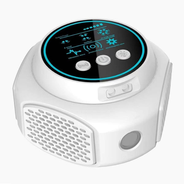 Répulsif ultrasonique moderne 360° pour éloigner abeilles et frelons des espaces extérieurs.