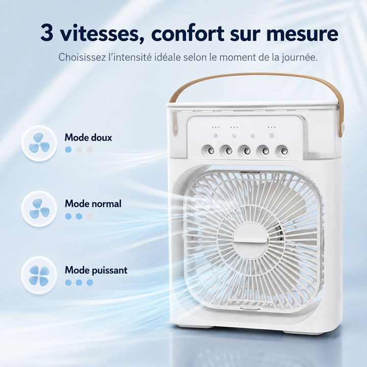 Rafraîchisseur d'air brumisateur LED, design portable, assure une fraîcheur immédiate à domicile.