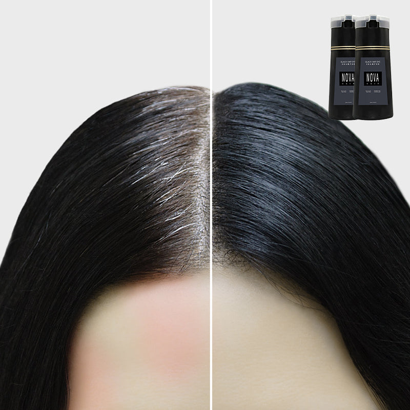 Bouteille de shampooing colorant, solution facile et rapide pour les cheveux gris.