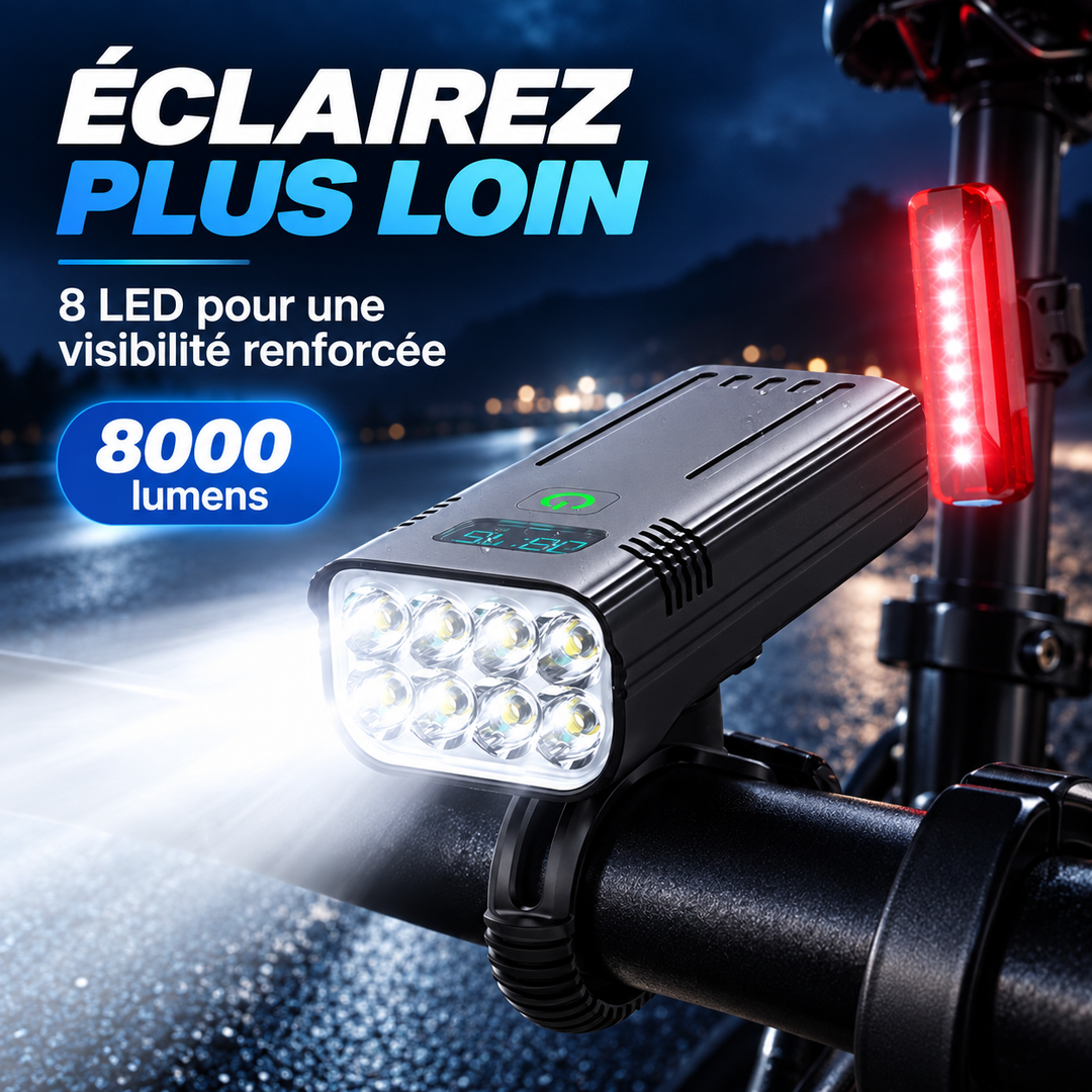 Lumières vélo LED rechargeables USB, kit avant et arrière pour sécurité, parfait pour VTT et cyclistes urbains.