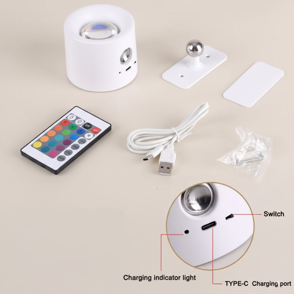 Applique murale LED sans fil, installation facile. Lumière chevet 360°, rechargeable USB, pour confort.
