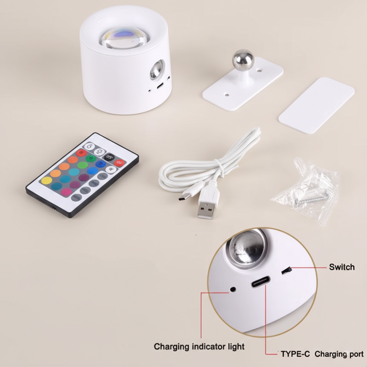 Applique murale LED sans fil, installation facile. Lumière chevet 360°, rechargeable USB, pour confort.