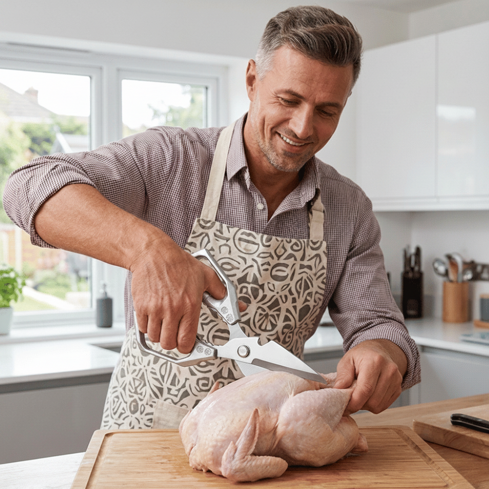Ustensile de découpe en acier inoxydable, robuste pour cuisine professionnelle et rapide.