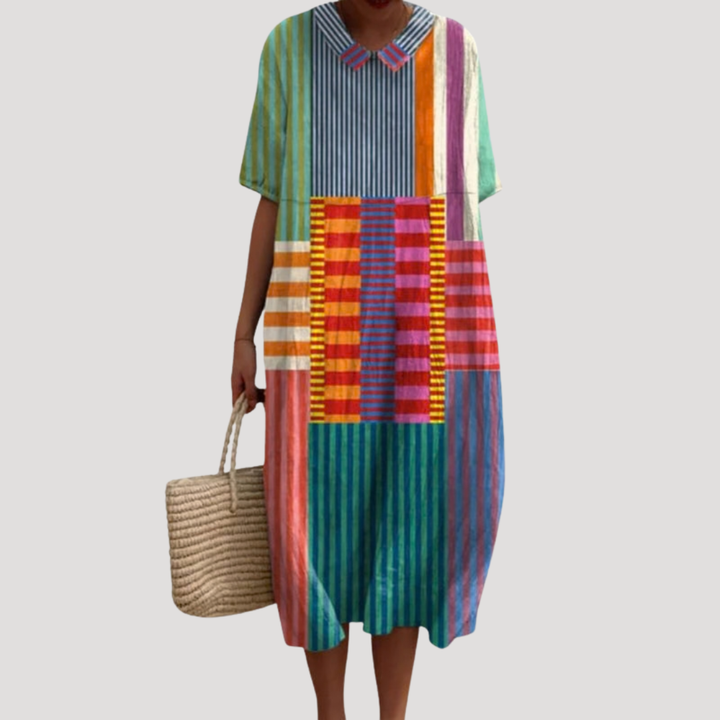 Robe mi-longue ample imprimée pour femme, style bohème, parfaite pour le confort quotidien au printemps/été.