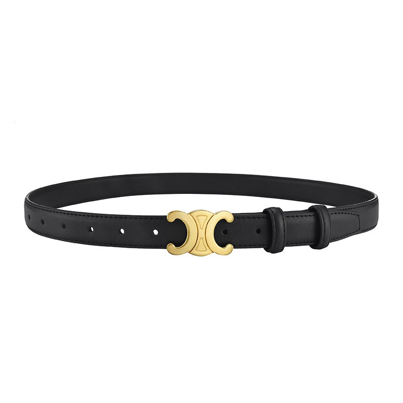 Ceinture femme Cuve en cuir noir, boucle dorée élégante. Accessoire mode classique et sophistiqué.