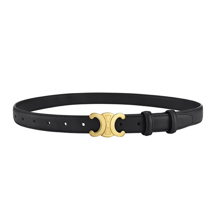 Ceinture femme Cuve en cuir noir, boucle dorée élégante. Accessoire mode classique et sophistiqué.
