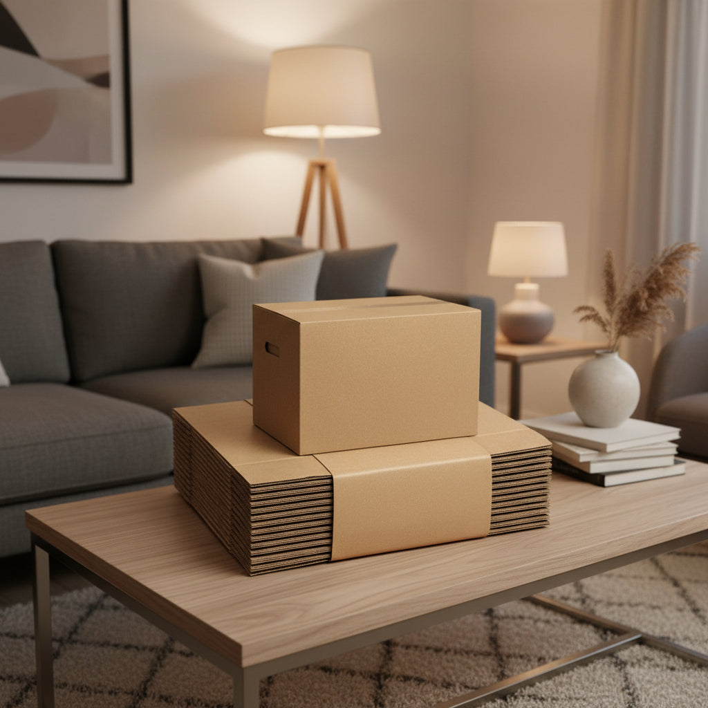 Grande boîte de rangement robuste pour déménagement facile et organisation optimale du stockage maison.
