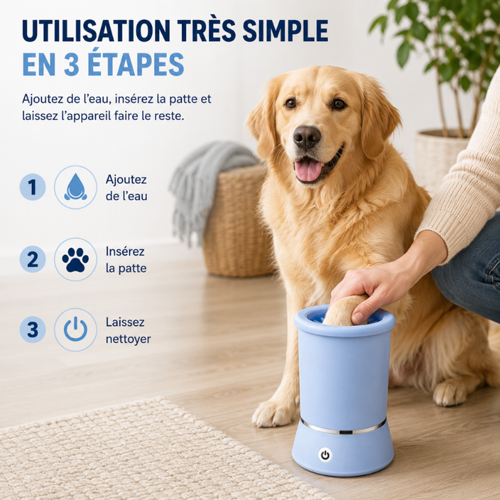 Brosse nettoyante PawPure en silicone doux pour les pattes de chien, assure un soin délicat et efficace.