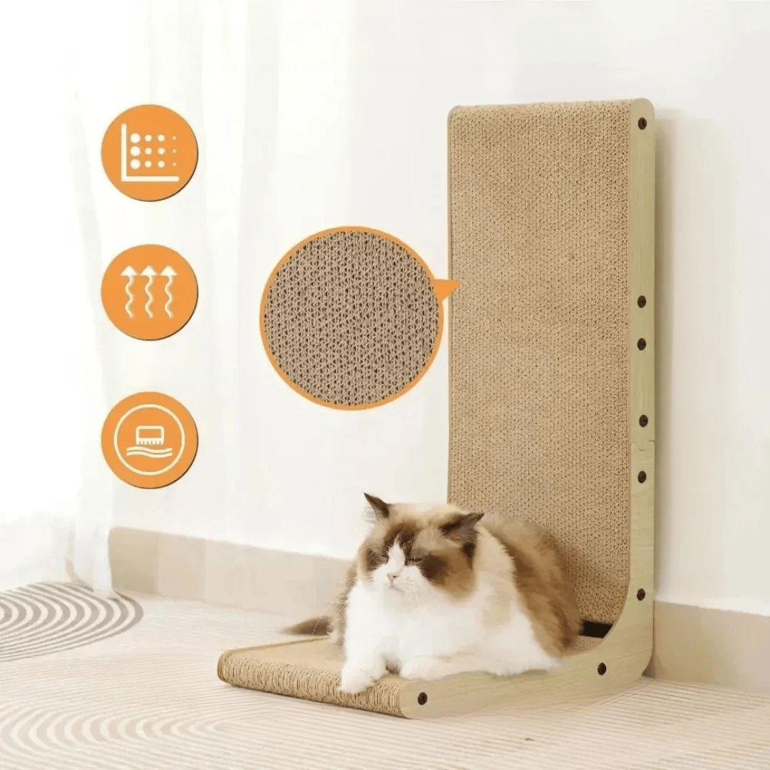 Griffoir chat durable en carton haute densité, offre une protection efficace des meubles contre les griffures.