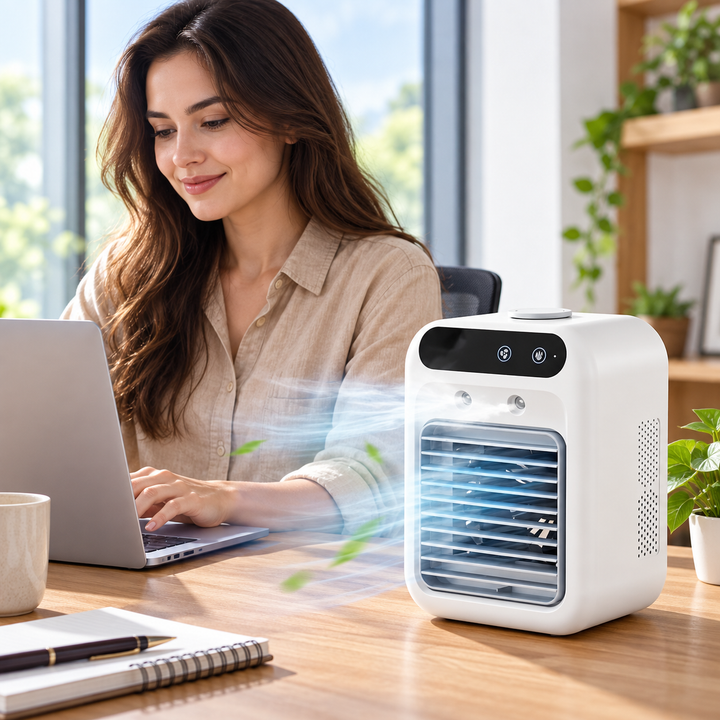 Rafraîchisseur d'air multifonction USB: ventilateur, humidificateur, usage personnel et bureau.