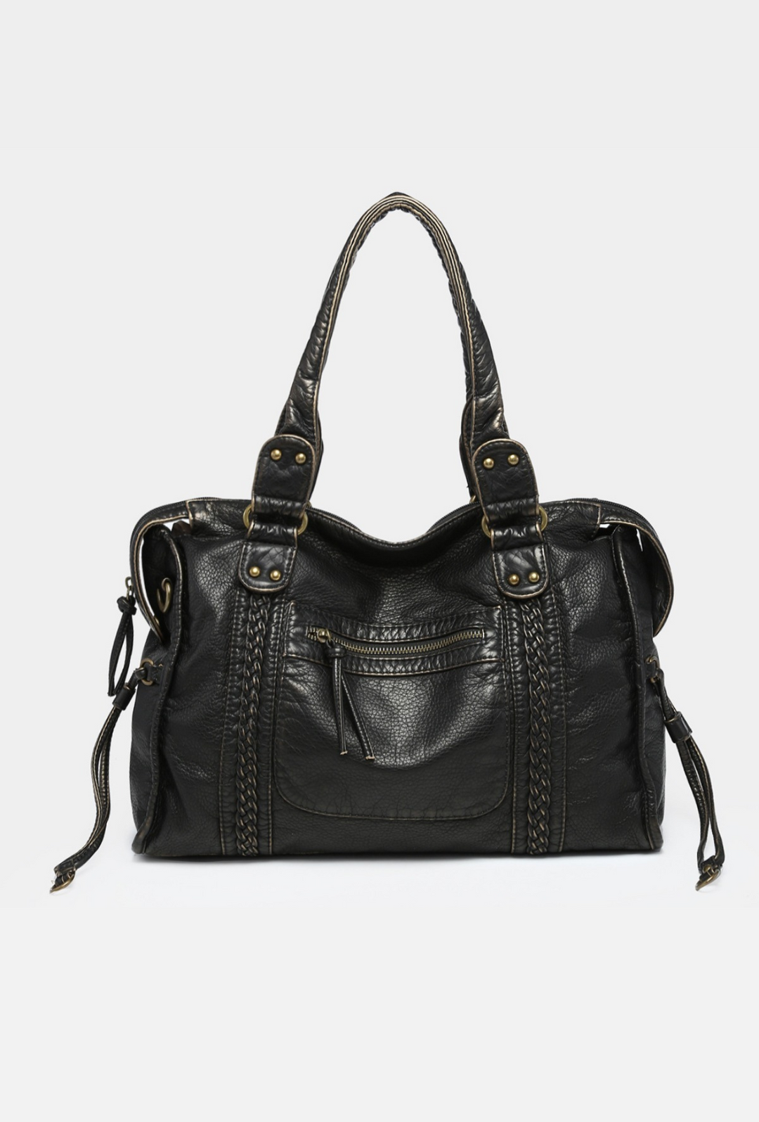 Sac à main vintage en cuir noir pour femme, élégant et chic avec bandoulière réglable.