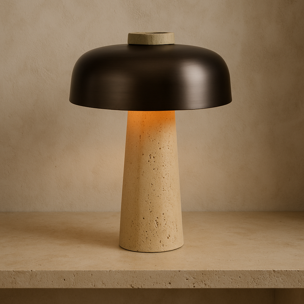 Superbe lampe de table design moderne en travertin. Décoration élégante et éclairage doux pour votre intérieur.