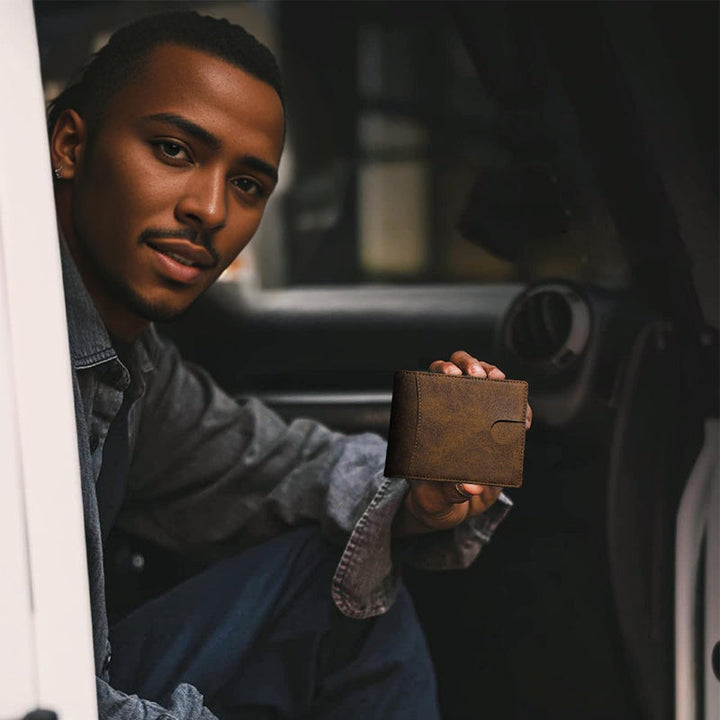 Portefeuille slim élégant pour homme en cuir véritable, technologie de blocage RFID.