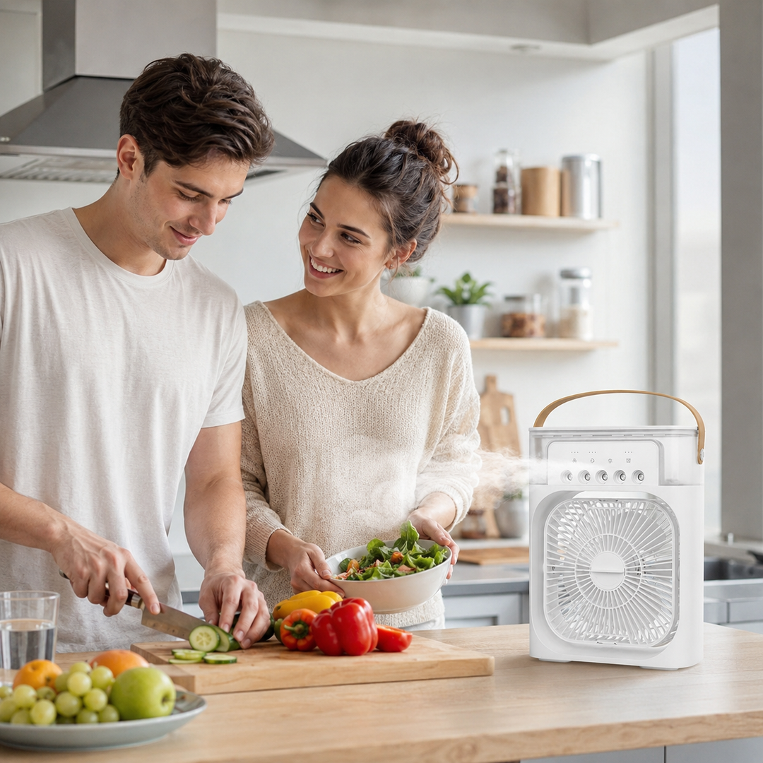 Rafraîchisseur d'air USB compact, ventilateur brumisateur avec LED, parfait pour l'été.