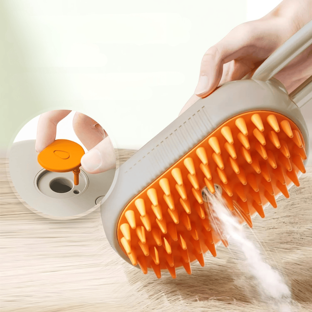Brosse démêlante à vapeur pour chat. Élimine les poils morts, réduit la perte et améliore l'hygiène féline.