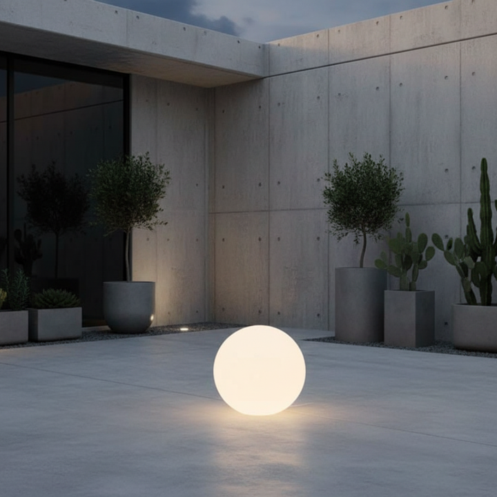 Lampe sphère LED RGB 16 couleurs pour intérieur et extérieur, design moderne et ambiance lumineuse.