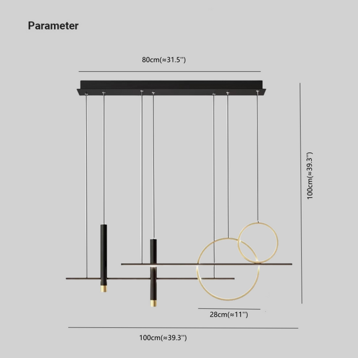 Lampe LED LumoSphere or au-dessus d'une table, éclairage suspendu moderne pour salle à manger.
