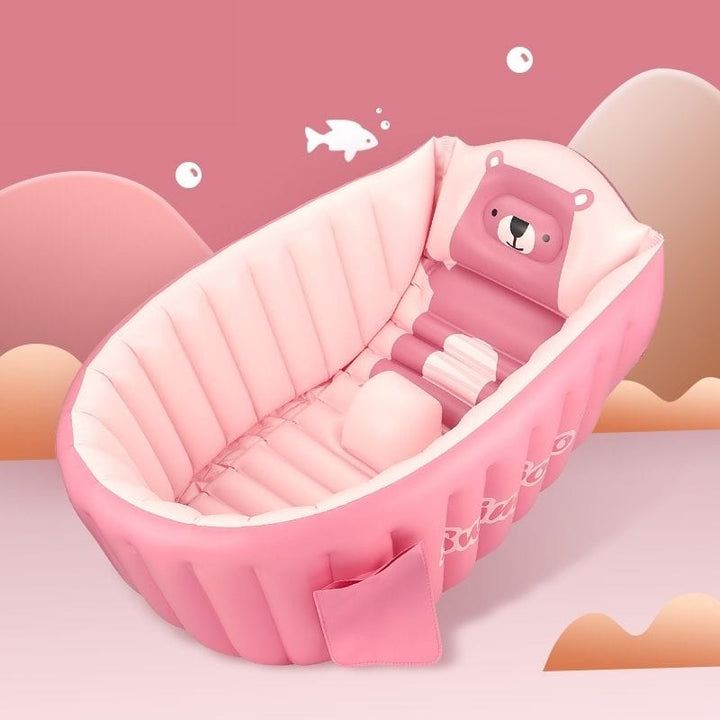 Baignoire gonflable bébé avec siège de bain intégré, ergonomique pour nouveau-né et nourrisson, confort et sécurité.