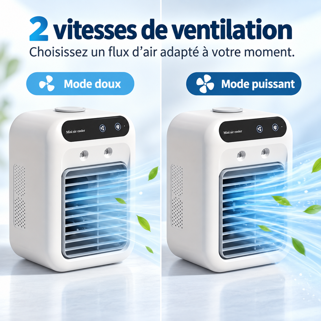 Mini ventilateur et humidificateur d'air USB, offrant un rafraîchissement personnel et efficace.