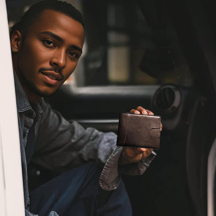 Sécurité et style : portefeuille homme en cuir avec protection RFID, très fin.