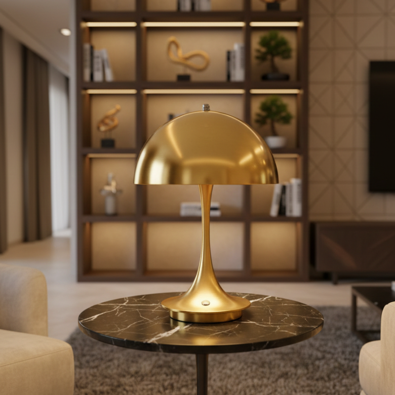 Lampe de table LED champignon, design moderne et tactile pour ambiance. Sans fil et rechargeable.