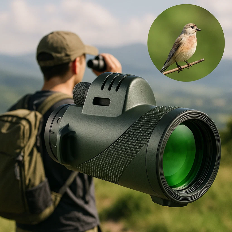Monoculaire Ultra-Zoom 600x HD compact pour observation nature, randonnée et voyage.