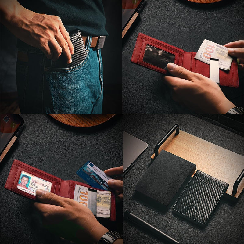 Portefeuille antivol RFID pour homme, fabriqué en cuir véritable résistant et chic.