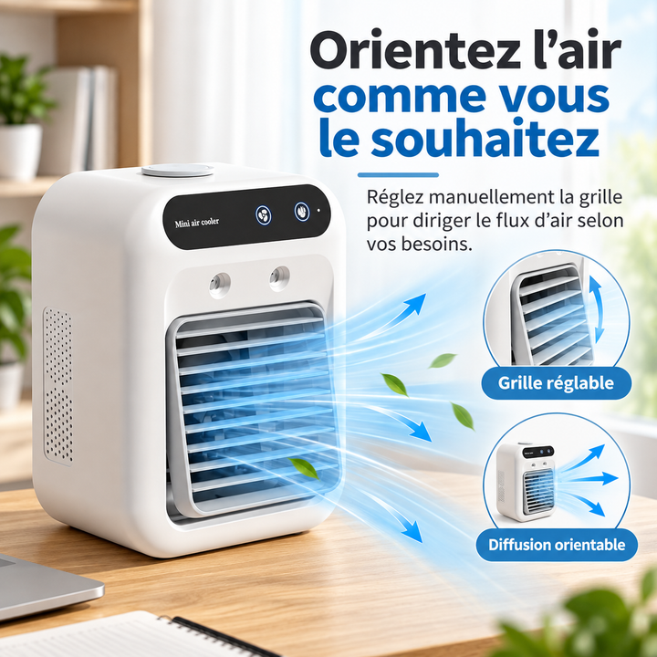Appareil rafraîchisseur d'air personnel USB, polyvalent: ventilateur et humidificateur.