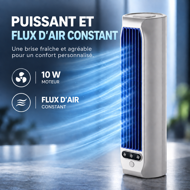 Ventilateur colonne compact, rechargeable et portable, apportant fraîcheur mobile pour maison/bureau.