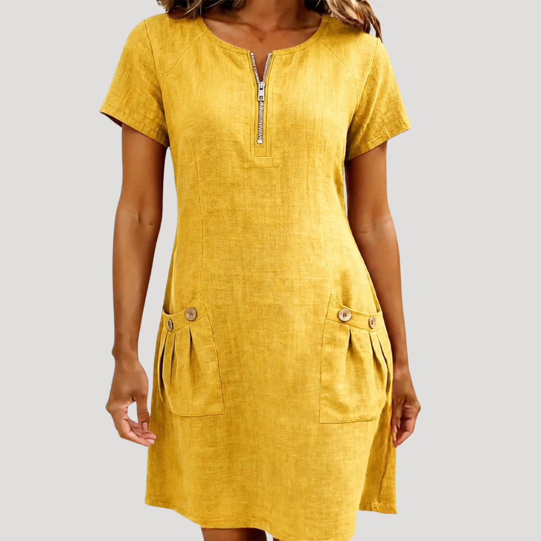 Robe courte femme décontractée zippée, pour un confort élégant. Idéale printemps, été. Style polyvalent.