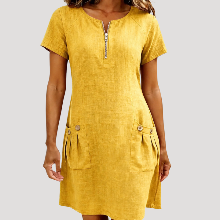 Robe courte femme décontractée zippée, pour un confort élégant. Idéale printemps, été. Style polyvalent.