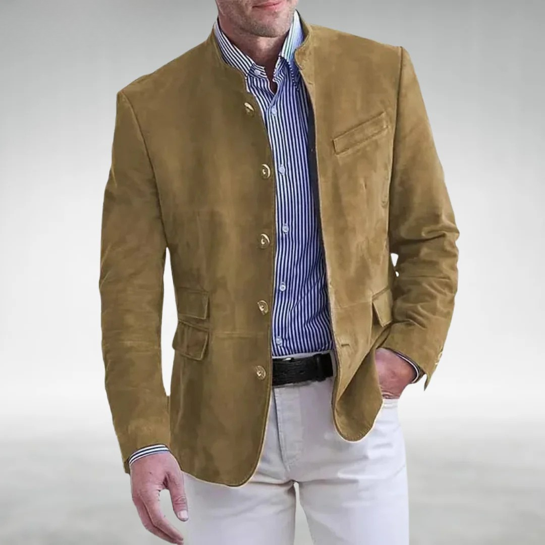 Veste homme Julian chic décontractée, coupe ajustée kaki, idéale printemps/automne. Mode masculine élégante.